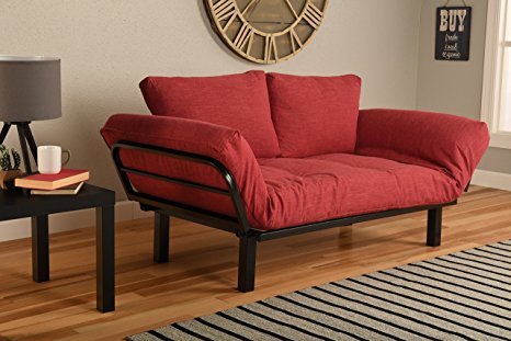 Best Futon Lounger Sit Lounge Sleep Smaller Size Furniture is Perfect for College Dorm Bedroom Studio Apartment Guest Room Covered Patio Porch (BLAZE RED LINEN)