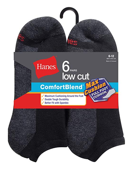 Hanes Men's ComfortBlend Max Cushion Low Cut Sock 6-Pack