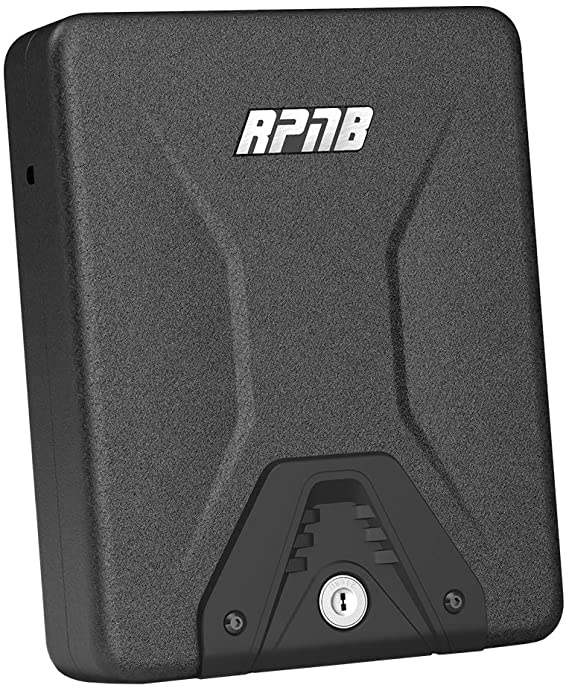 RPNB Steel Key Lock/Combination Lock Box, Portable Gun Safe with 3 Digits Combination Lock, Portable Metal Handgun Safe & Case with Key Lock Black, Measures 10" x 7" x 2", 1 Year Warranty