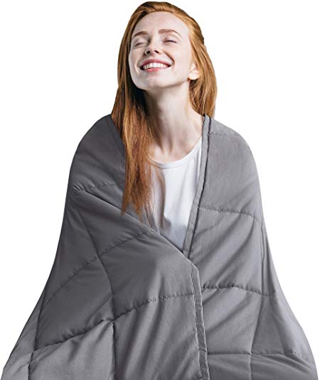 Love's cabin Weighted Blanket 18 lbs for Adults (48''x72'', Grey) 100% Organic Cotton Twin Weighted Blanket with Glass Beads, Extra Soft Heavy Blanket (Anti-Dirty,Anti-mite,Incredible Touch)