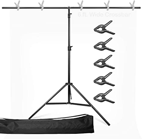 LimoStudio 6 ft. Wide T-Shape Portable Backdrop Stand, 8.5 ft. Tall Adjustable Background Support System Kit with Spring Clamp, Carry Bag for Photography Photo Video Studio, Party, Birthday, AGG3174
