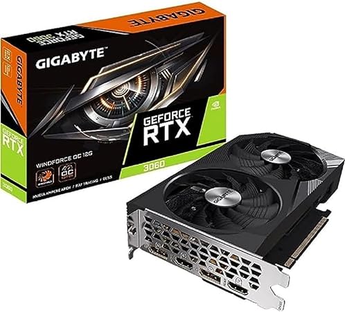 Gigabyte NVIDIA GeForce RTX 3060 WINDFORCE OC V2 Graphics Card - 12GB GDDR6, 192-bit, PCI-E 4.0, 1792MHz Core Clock, 2x DP 1.4, 2 x HDMI 2.1, NVIDIA Ampere - GV-N3060WF2OC-12GD