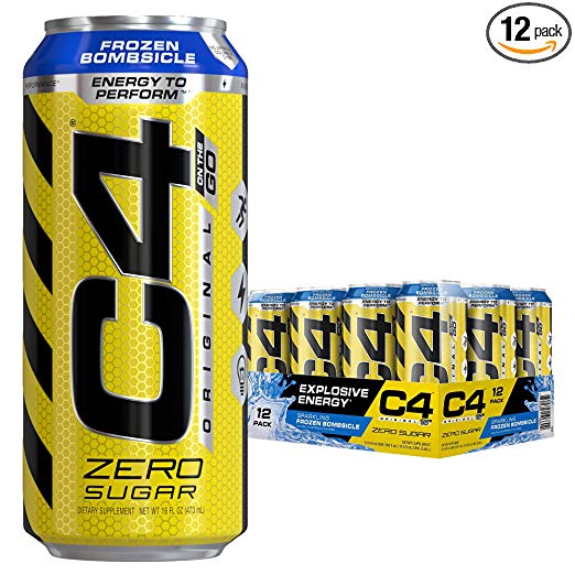 Cellucor C4 Original Carbonated Zero Sugar Energy Drink, Pre Workout Drink   Beta Alanine, Sparkling Frozen Bombsicle, 16 Fl. Oz (Pack of 12)