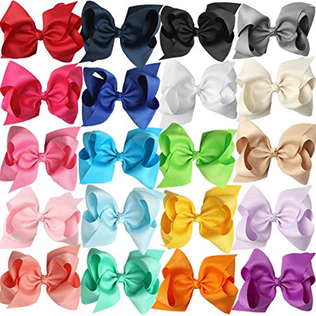 XIMA 5inch Big Hair Bows with Alligator Clips for Girls and Women Bows Clips (20pcs-With Alligator clip)