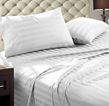 Top Sellers in Bedding - #1 Rated Sheets On Amazon-Highest Quality!Luxury Damask Stripe 1000 Thread count 100% Egyptian Cotton Ultra Soft Super Combed Yarns Sheet Set, Queen - White