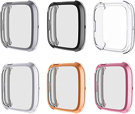 Full Cover Case Compatible with Fitbit Versa 2 Case, Electroplating TPU Silicone Screen Protector for Versa 2 Accessories Frame Scratched Resistant Protective Cover Case for Versa 2 Smart Watch (Plating-6 Colors)