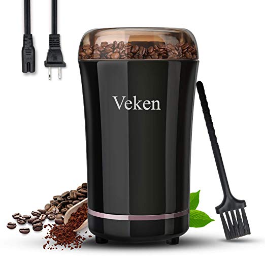 Veken Coffee Grinder Electric Spice & Nut Grinder with Stainless Steel Blade, Detachable Power Cord Coffee Bean Grinder for Coffee Grounds, Grains, 12 Cups (black)