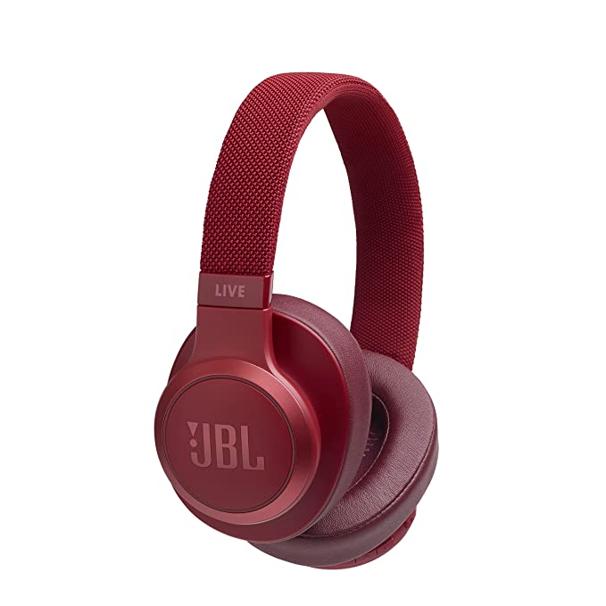 JBL Live 500BT, Wireless Over Ear Headphones with Mic, JBL Signature Sound, Vibrant Colors with Fabric Headband, Dual Pairing, AUX, Ambient Aware & Talk Thru, Built-in Alexa & Google Assistant (Red)