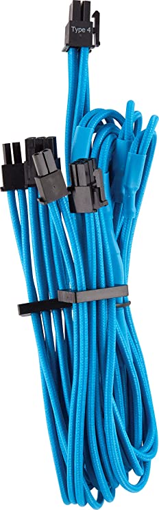 CORSAIR Premium Individually Sleeved PCIe (Dual Connector) Cables – Blue, 2 Yr Warranty, for Corsair PSUs