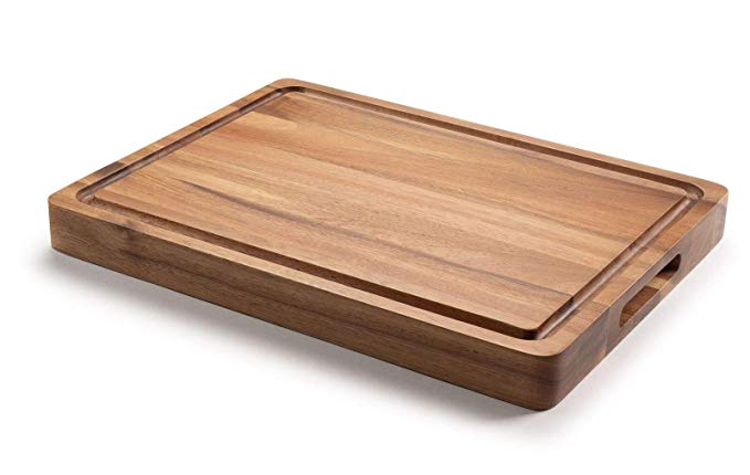 Bellemain Extra Thick 16" x 12" x 1.5" Acacia Wood Cutting/Serving Board with Deep Juice Channel