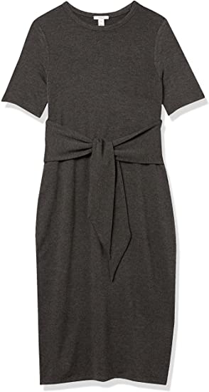 Daily Ritual Women's Supersoft Terry Short-Sleeve Crewneck Tie-Front Midi Dress