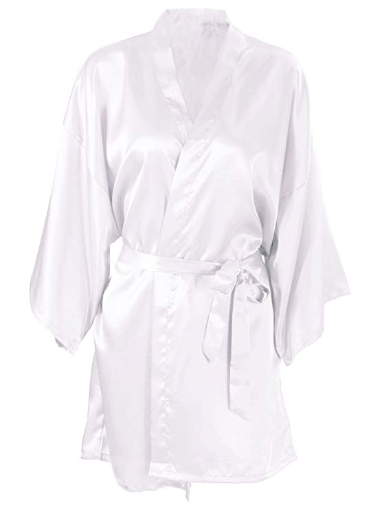 Verabella Silk Robe Women's Short Satin Sleepwear Kimono Robe Bridesmaid Bathrobe