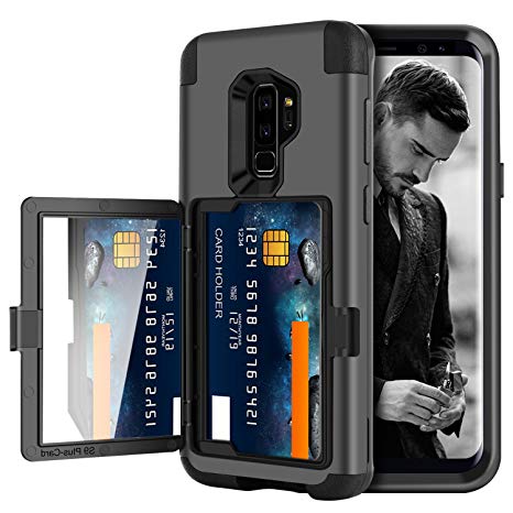DOMAVER Galaxy S9 Plus Case with Wallet Card Slot Holder and Mirror Hybrid Hard Plastic Soft TPU Rubber Heavy Duty Shockproof Protective Cell Phone Case Cover for Samsung Galaxy S9 Plus,Black