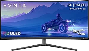 PHILIPS Evnia 34M2C6500 QD OLED Curved Gaming Monitor, WQHD 3440 x 1440, 175Hz, USB-C Hub, Height Adjustable, 4-Year Advance Replacement, Gaming Console Compatible