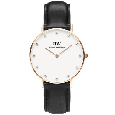 Daniel Wellington Womens 0951DW Classy Sheffield Stainless Steel Watch With Black Leather Band