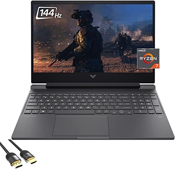 2022 HP Victus 15 Gaming Laptop, 15.6" FHD IPS 144Hz, AMD 8-Core Ryzen 7 5800H (Beat i9-10980HK), GeForce RTX 3050 Ti, 32GB RAM, 1TB PCIe SSD, USB-C, RJ45, WiFi 6, Backlit, SPS HDMI 2.1 Cable, Win 11