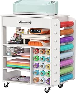 Lifewit Rolling Craft Cart with Pull-Out Tray and Drawer, Organizers and Storage Compatible with Cricut Machines, Craft Cutting Machine Stand with 23 Vinyl Roll Holders for Craft Room Home Office