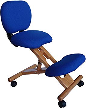 Flash Furniture WL-SB-310-GG Mobile Wooden Ergonomic Kneeling Posture Chair in Navy Blue Fabric with Reclining Back