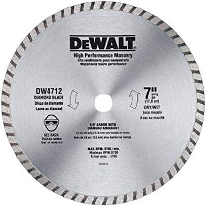 DEWALT DW4712 High Performance 7-Inch Dry/Wet Cutting Continuous Rim Diamond Saw Blade for Block and Brick