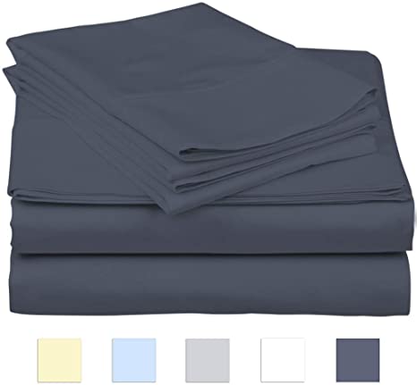 SanCozy Bed Sheets Set, 400 Thread Count, 3 Piece Set, Dark Grey, Twin, Sateen Weave, Long Staple Combed Cotton, Breathable, Fade Resistant, Deep Pocket Fits up to 17 inches
