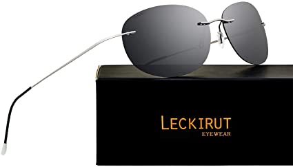 LECKIRUT Ultra Light Rimless Sunglasses for Men and Women Pure Titanium Polarized Fashion Ladies Sun Glasses