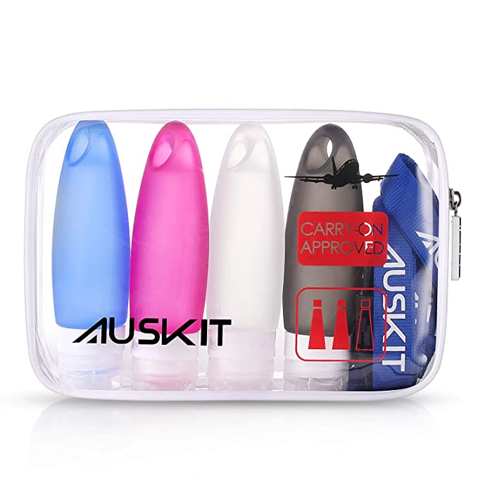 AusKit Travel Bottles TSA Approved Leak Proof, 3.3 OZ Leak Proof Travel Accessories Tube Sets, Refillable Silicone Travel Containers With Shower Lanyard for Shampoo Lotion Soap