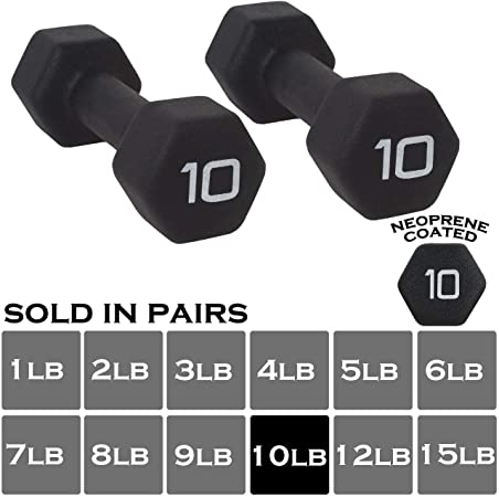 WF Athletic Supply Black Neoprene Dumbbell Set, Non-Slip, Hex Shape, Free Weights Set for Muscle Toning, Strength Building, Weight Loss - Portable Weights for Home Gym Hand Weight