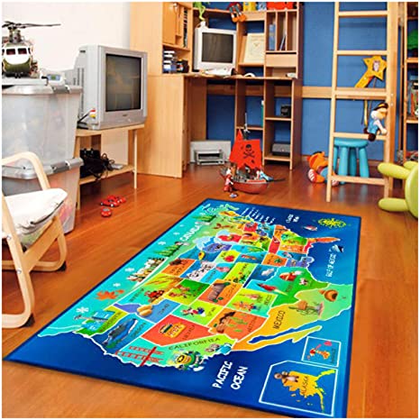 Furnish My Place 762 USA Map HD 3'3"x6'6" USA Map Area Rug for Childrens, Skid Resistant Rubber Backing Floor Mat, Multicolor