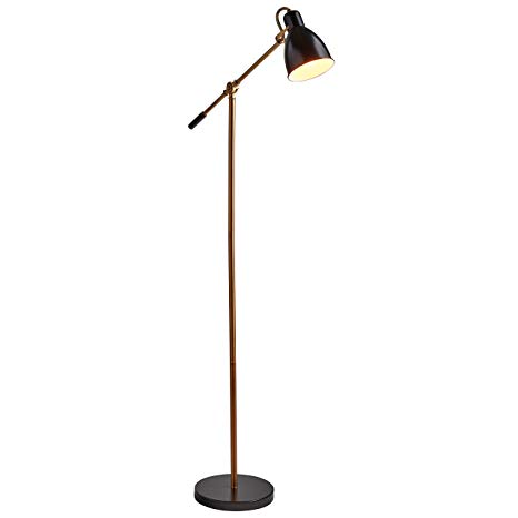 Rivet Caden Adjustable Task Floor Lamp with LED Bulb, 60" H, Black and Brass