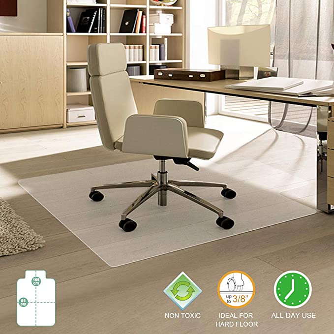 FRUITEAM 34" x 43" Office Chair Mat for Hardwood Floor, Transparent Hard Floor Protector, Desk Chair Mat with Lip, Non-Studded Bottom, BPA and Phthalate Free