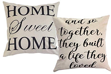 Foozoup Farmhouse Style Decorative Throw Pillow Case Cushion Cover 18" x 18" for Sofa Couch Home Sweet Home Cotton Linen and So Together They Built a Life They Loved