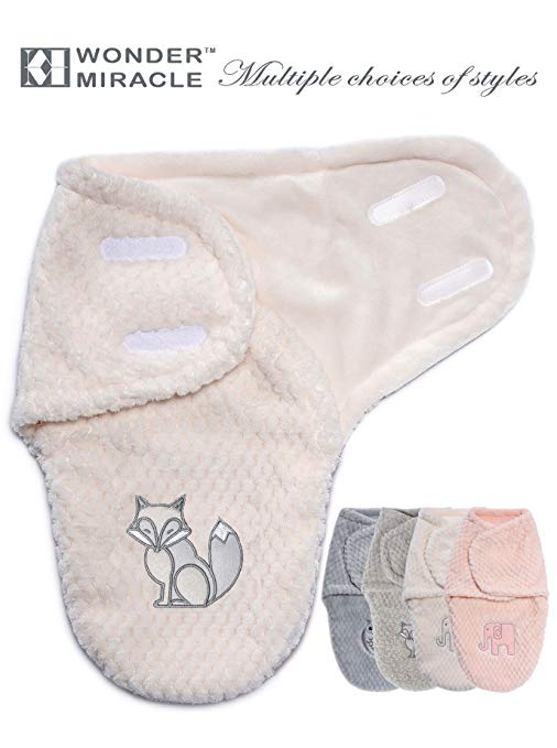 Wonder Miracle Newborn Baby Swaddle Blanket, Soft Thick Warm Fleece Sleeping Bag with Cute Fox Embroidery for boy or Girl (Cream Pink, Small, 11 x 20 inches, use Below 15℃/59℉)