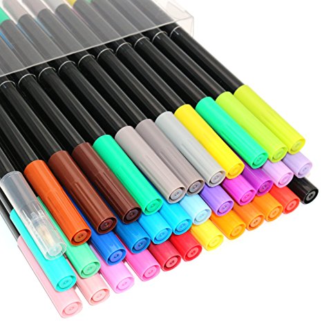 Dual Tip Watercolor Art Markers Brush Pen - 100% Acid-free /Non-toxic Ink - Best for Coloring Book Painting Drawing Sketching Journaling Writing Lettering - 36 Colors No Duplicates