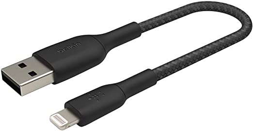 Belkin Braided Lightning Cable (Boost Charge Lightning USB Cable for iPhone, iPad, AirPods) MFi Certified iPhone Charging Cable, Braided Lightning Cable (15cm, Black)