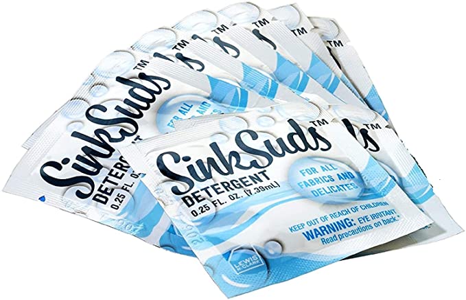 SinkSuds Travel Laundry Detergent Liquid Soap and Odor Eliminator for All Fabrics Including Delicates, 8 Sink-Packets