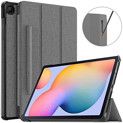 MoKo Case Compatible with Galaxy Tab S6 Lite 2020, Ultra Slim Tri-Fold Cover with Auto-Wake/Sleep & Pen Holder Fit Samsung Galaxy Tab S6 Lite 10.4 2020 SM-P610/P615 ONLY - Denim Gray