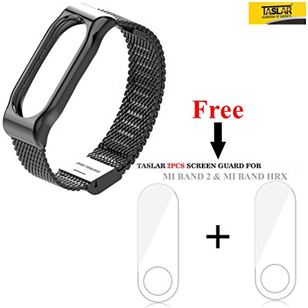 Taslar Premium Design Replacement Strap Metal Screw less Stainless Steel Bracelet Accessories Bands Wrist Strap For Xiaomi MI Band 2 & Mi Band HRX, (Black)