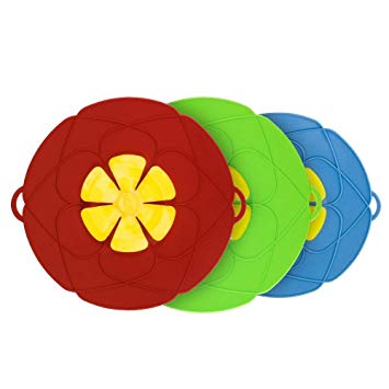 Spill Stopper Lid Cover, 3Pack Horsky Silicone Boil Over Safeguard Anti Spill Lid Cover Pot Pan Lid Multi-Function Cooking Kitchen Tool Two big 11.4 inch and one Small 10.2 inch (Green, Red & Blue)