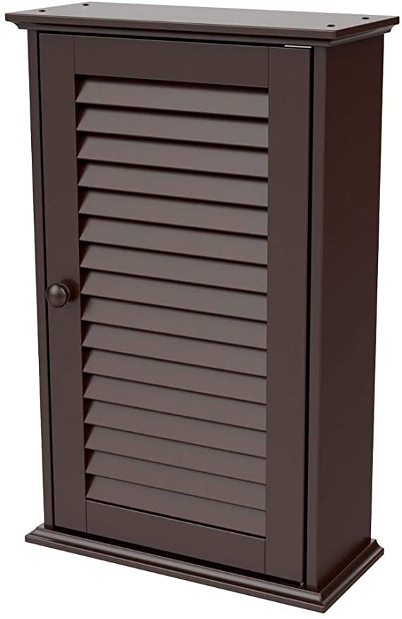 Yaheetech Wall Mounted Medicine Cabinet with Louver Single Door and Adjustable Shelves, Bathroom Storage Cabinet, 13.8in L x 5.9in W x 21.9in H, Espresso