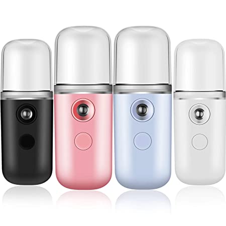 4 Pieces Nano Facial Sprayer Mini Facial Steamer Face Mist Steamer Mini Handy Mist Sprayer USB Rechargeable Nano Facial Mister for Daily Makeup (Black, Red, Blue, White)