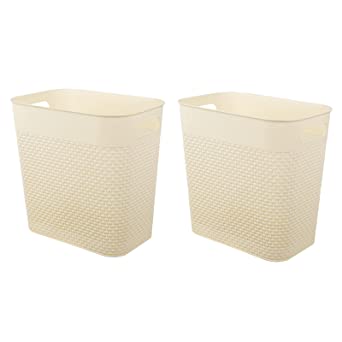Plastic Small Trash Can Wastebasket, Garbage Container Basket for Bathrooms, Laundry Room, Kitchens, Offices, Kids Rooms, Dorms, (Beige, 2 Pack/3 gallons)