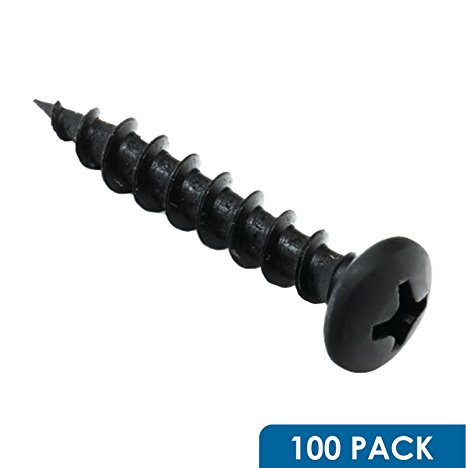 100 Pack Rok Hardware #8 x 1" Coarse Deep Thread Pan Head Screws Black Phosphate Wood MDF