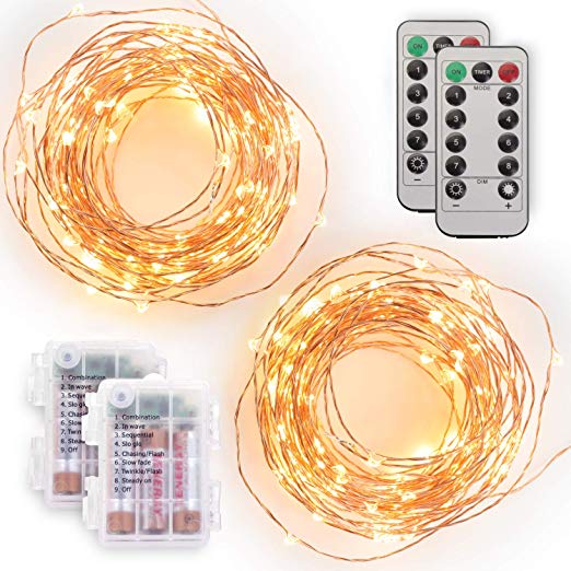 Tenergy [2 Pack] Battery Operated LED String Lights, 16.5ft Light String 50 dimmable LEDs, Remote Control, AA Batteries, Outdoor Ready for Christmas Decorations, Wedding Decor, UL Certified
