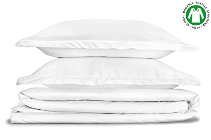 BIOWEAVES 100% Organic Cotton 3 Piece Duvet Cover Set, 300 Thread Count Sateen Weave GOTS Certified Comforter Cover with Buttoned Closure and 2 Pillow Shams – White, Full/Queen, 90x90 inches