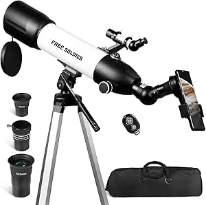 FREE SOLDIER Telescope 80mm Aperture 500mm Refractor Telescope for Adults High Powered - Professional Astronomical Refracting Telescope for Beginners with Phone Adapter White