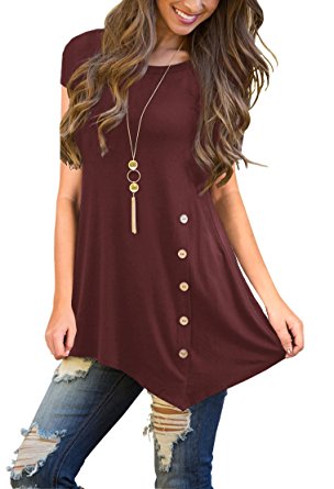 VIISHOW Women's Long Sleeve Scoop Neck Button Side Tunic Top