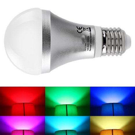 JnDee™ Dimmable RGB 5W E27 (Edison Screw, ES) Colour Changing LED Light Bulb with IR Remote Control , Wall Switch Control   Memory Function
