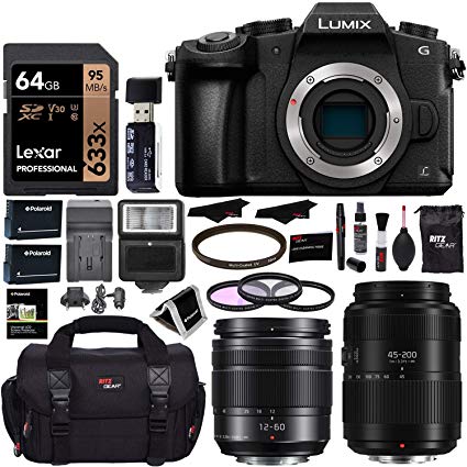 PANASONIC LUMIX DMC-G85MK G85 4K Mirrorless Camera, 12-60mm Power O.I.S. Lens, G II Vario 45-200mm Lens, Lexar 64GB, Ritz Gear SLR Camera Bag, Filter Kit, Battery, Charger and Accessory Bundle