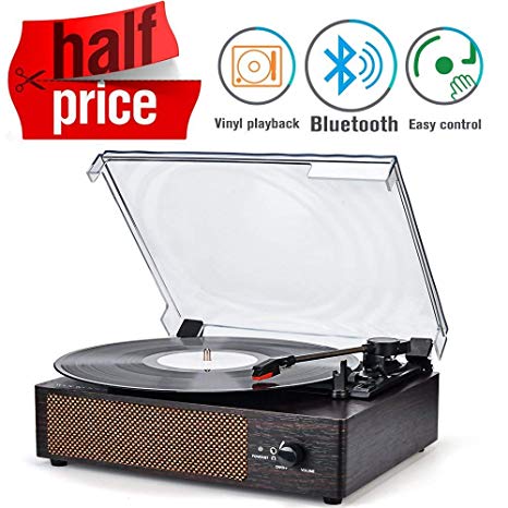 Record Player Portable Bluetooth LP Belt-Drive 3-Speed Turntable with Built in Stereo Speakers, Vintage Style Vinyl Record Player (Vintage Style-Brown) (Record Player-Brown)