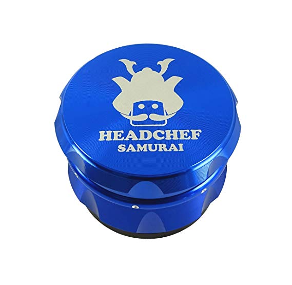 Headchef Samurai High Quality Metal Herb Grinder with Sifter Scraper – 4 Piece Grinder, 55mm, Blue